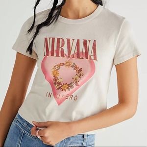 Free People Nirvana Graphic Tee in Cream and Pink